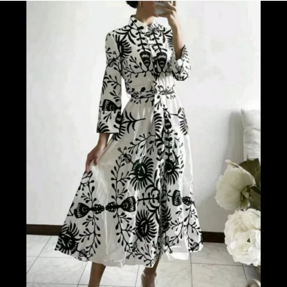 NWT zara black and white Zara Aztec print button up blogger favorite maxi dress